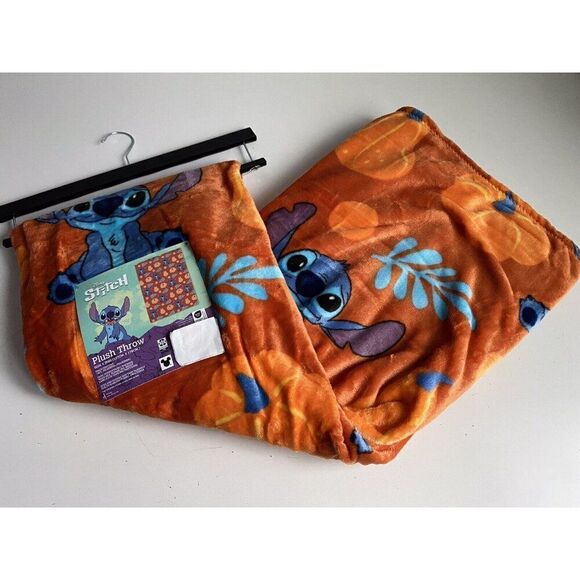 Disney Stitch Halloween Plush Throw Blanket Pumpkin Orange  50 X 70” Autumn Fall - Picture 1 of 12